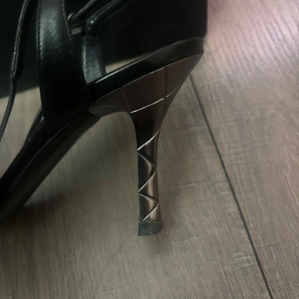 Chanel Black‎ Leather Strappy Heels Size 37.5